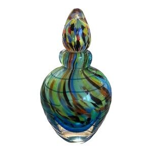 Italian Murano Glass Perfume Bottle, Sommerso Murrina Threaded, Vintage, Green.